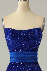 Sexy Royal Blue Sequin Mermaid Long Formal Dress with Train