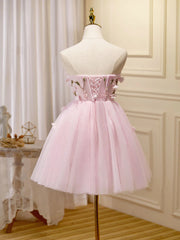 Short Pink Floral Prom Dresses, Short Pink Floral Formal Homecoming Dresses