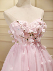 Short Pink Floral Prom Dresses, Short Pink Floral Formal Homecoming Dresses