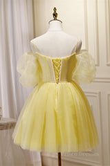 Short Puffy Sleeves Yellow A-line Short Princess Dress