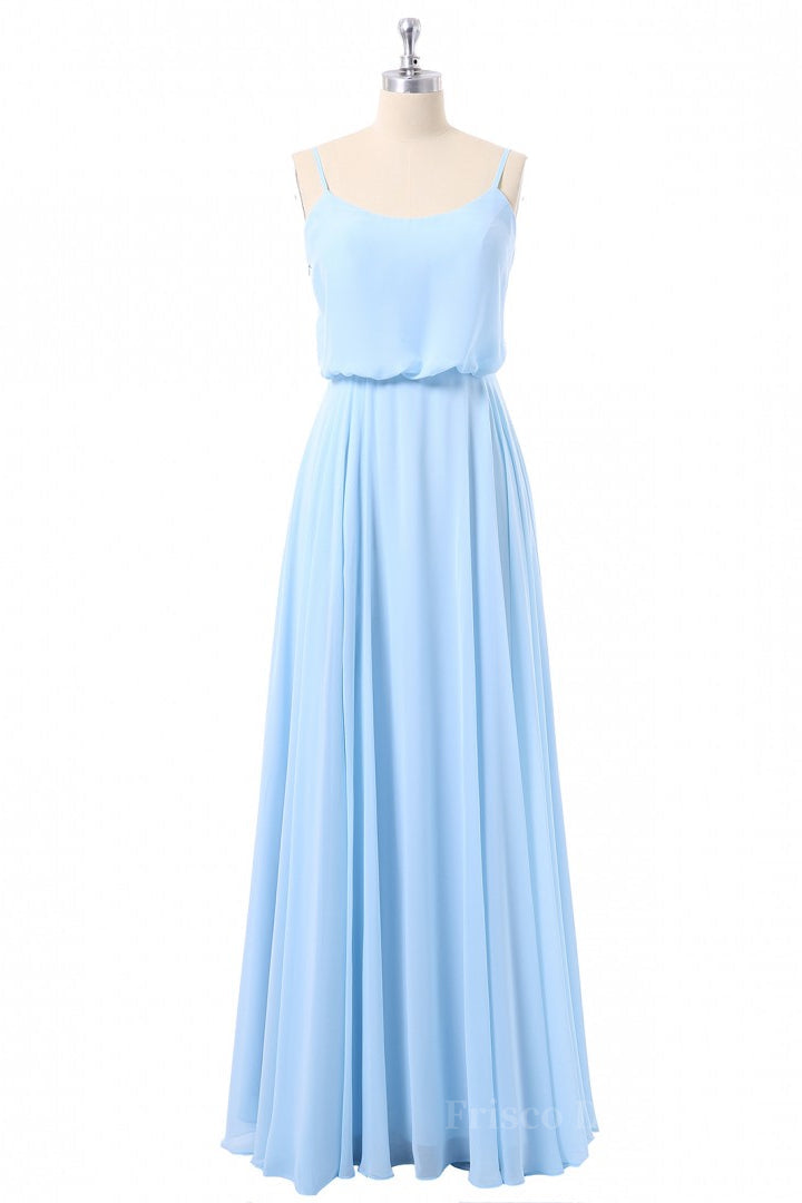 Sky Blue Blouson Bodice Chiffon Long Bridesmaid Dress