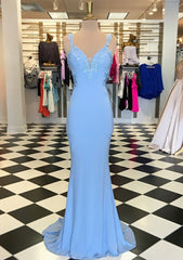 Trumpet Mermaid Scalloped Neck Sleeveless Sweep Train Elastic Satin Prom Dress With Appliqued