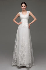 Tulle V-neck Illusion Back Wedding Dresses With Lace Bodice